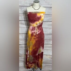 Rolla Coster Burgundy and Yellow Tie-Dye Midi Dress